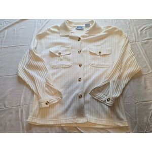 QPS Vintage Shirt Womens Small Button Up‎ Collared Ivory DEFECT